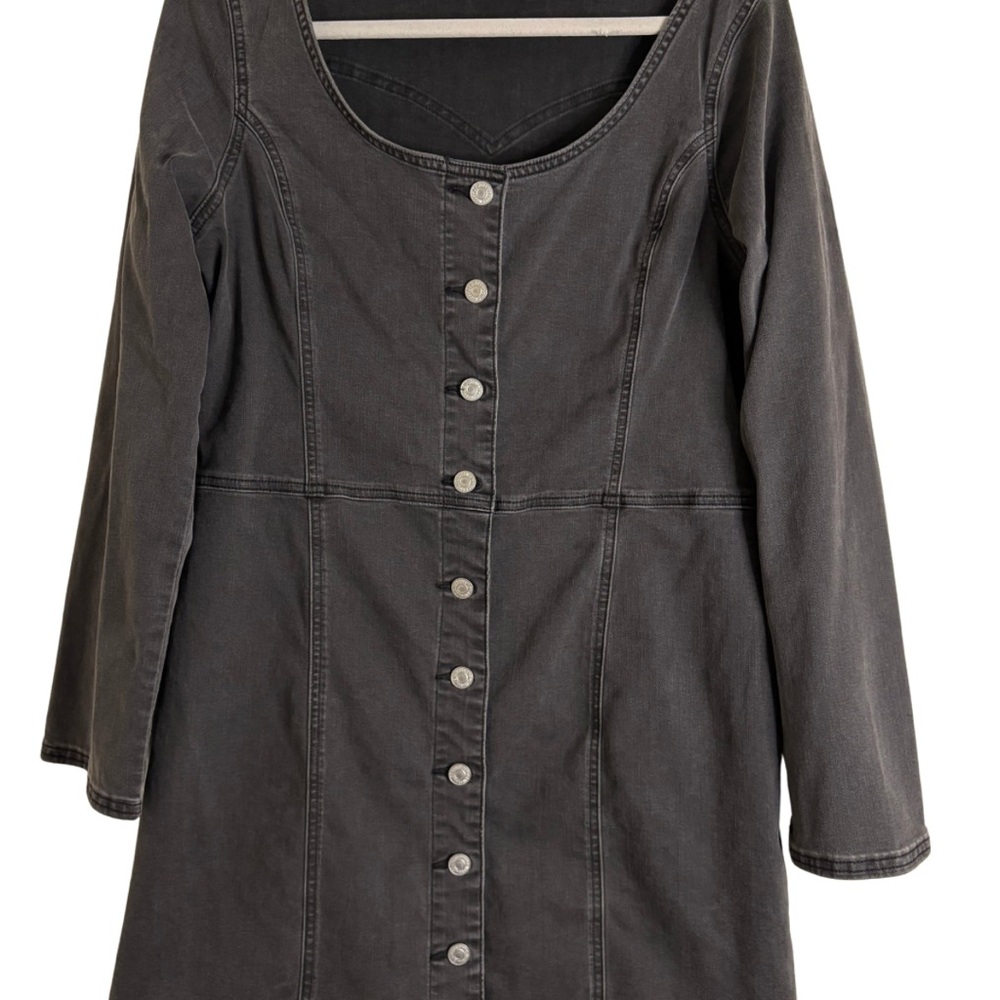 Levi's Veda Charcoal Long Sleeve Denim Mini Dress Sz Large EUC Grunge Alt - Picture 8 of 13